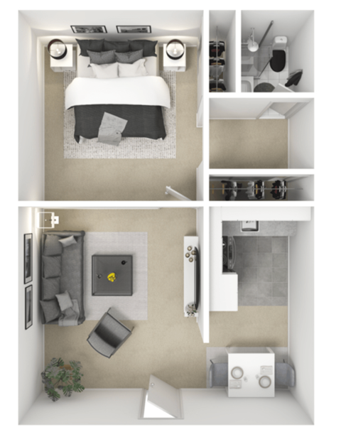 Huntington Cove Apartments One Bedroom Floor Plan.
